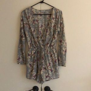 Tobi steel blue long sleeve floral romper